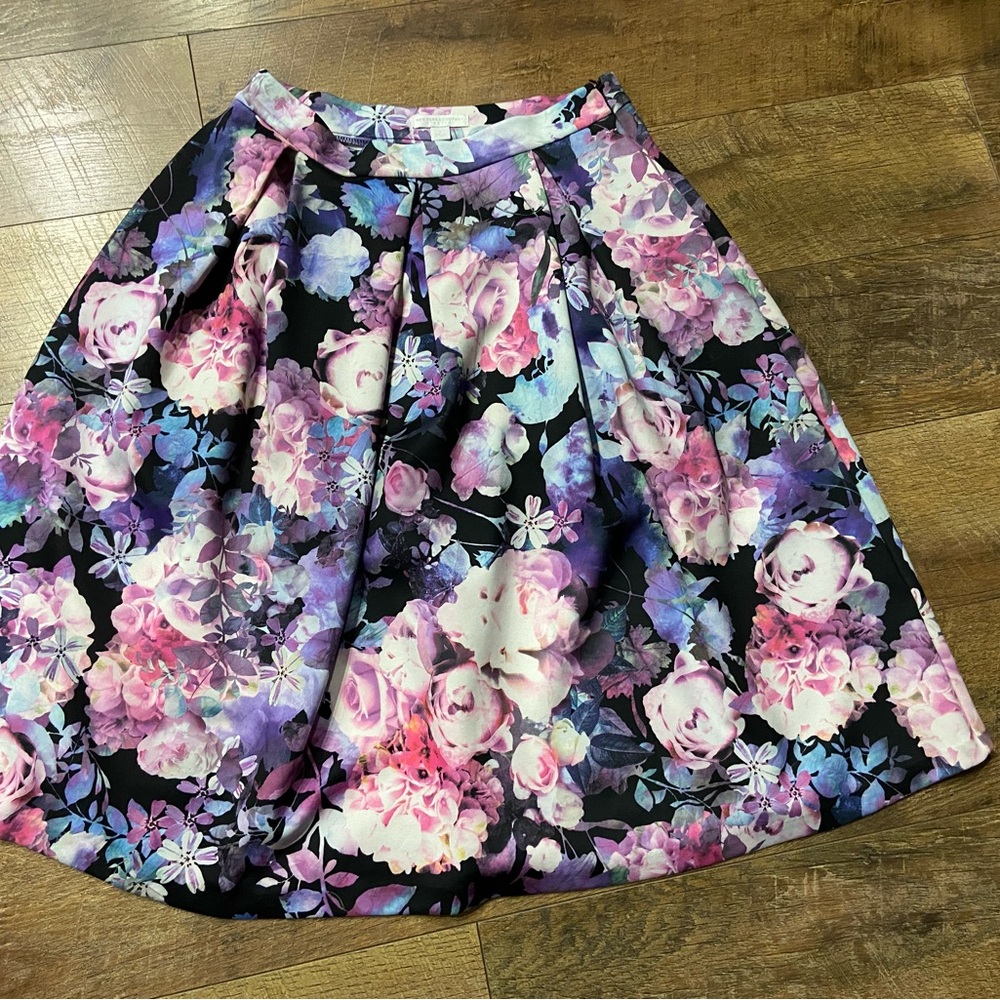 Floral A-Line Skirt - Black and Pink